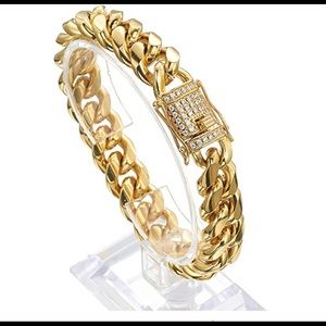 Men 18k Gold Plated 15mm Stainless Steel Bracelet